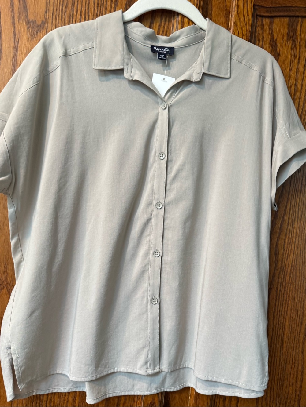 NWT Splendid Short-Sleeve Camp Collar Beige Shirt, Size Small